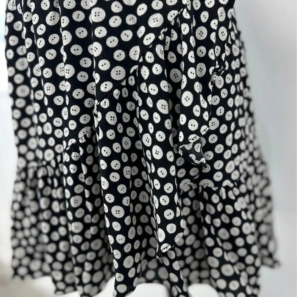 Maeve‎ Anthropologie Button Print Ruffle Mini Black White Asymmetrical Flounce